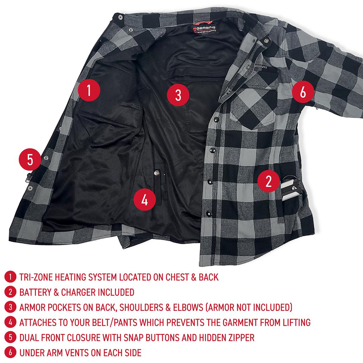 Gerbing 7V Battery Heated Flannel Shirt